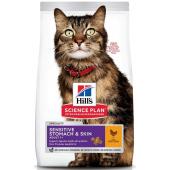 Hill's Science Plan Sensitive Stomach & Skin для взрослых кошек, с курицей - полноценный рацион для взрослых кошек старше 1 года 1.5кг