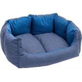 Лежак прямоугольный пухлый DREAM с подушкой 60*50*h27см (рогожка, вельвет, с/пух) синий