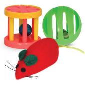 Набор игрушек для кошек: мяч, мышь, барабан