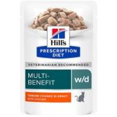 Hill’s Prescription Diet w/d Multi-Benefit корм для кошек, с курицей - полноценный диетический рацион для поддержания метаболизма (при сахарном диабете, кусочки в соусе), 85г