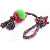Игрушка для собак. Верёвка цветная с мячом с двумя узлами 43см (0144XJ)