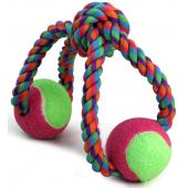 Игрушка для собак. Верёвка-восьмёрка, узел и 2 мяча, 35 см (0111XJ)