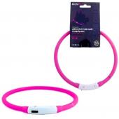 Светящийся силиконовый ошейник с USB зарядкой, для собак, S–35 см,  розовый