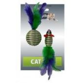 Игрушка для кошек "Мышка и мячик с перьями" 5+4см, в полоску, текстиль